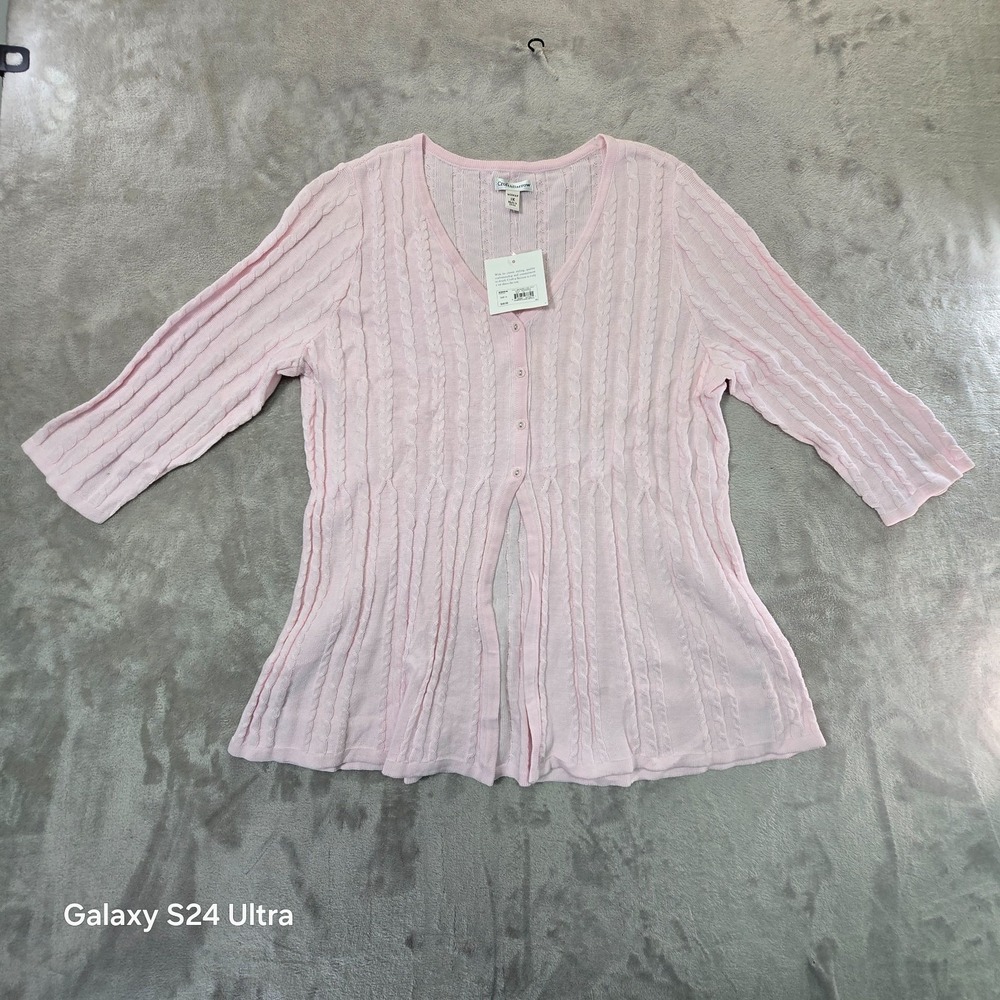 Croft & Barrow Cardigan Sweater Womens 1X Pink Cable Knit Cotton Button Front